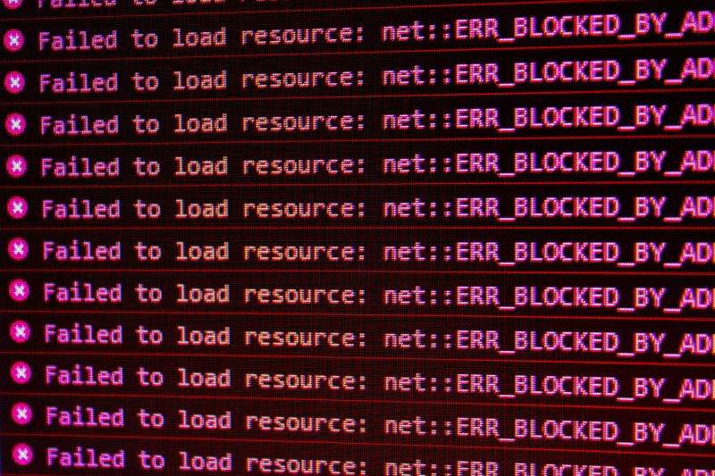 A computer screen with the words 'Failed to load resource'' appearing several times. 