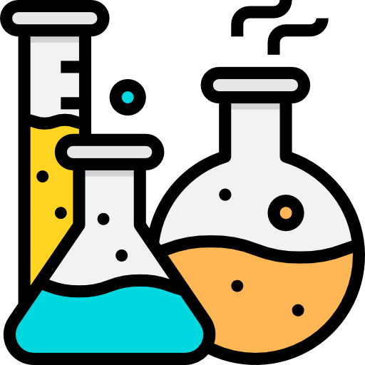 Chemicals in flasks