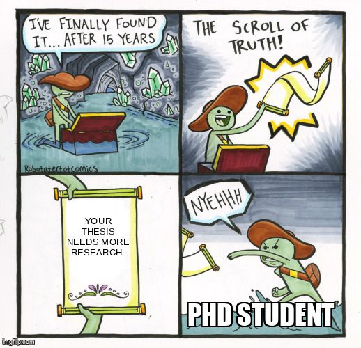 The Scroll Of Truth telling a PhD student: 