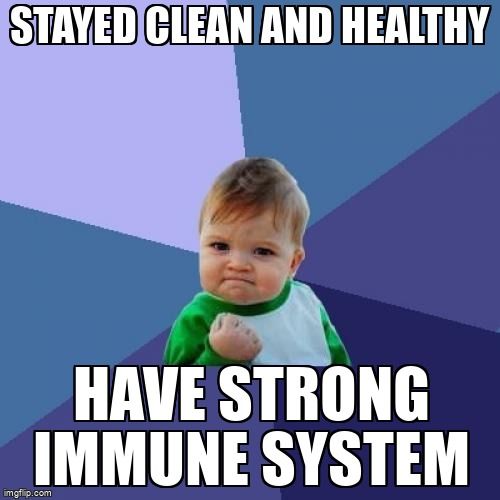A kid saying, 'stayed clean and healthy, have strong immune system'