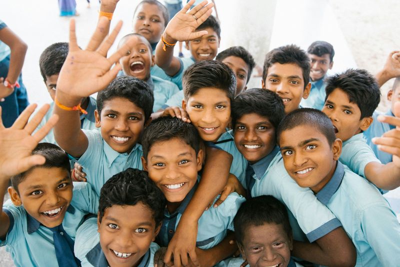 A happy class of students. 
