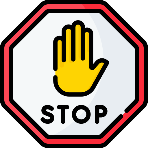 Icon: Stop sign with a hand indicating stop on it