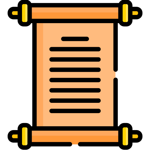 An icon of a scroll with horizontal lines representing written content.
