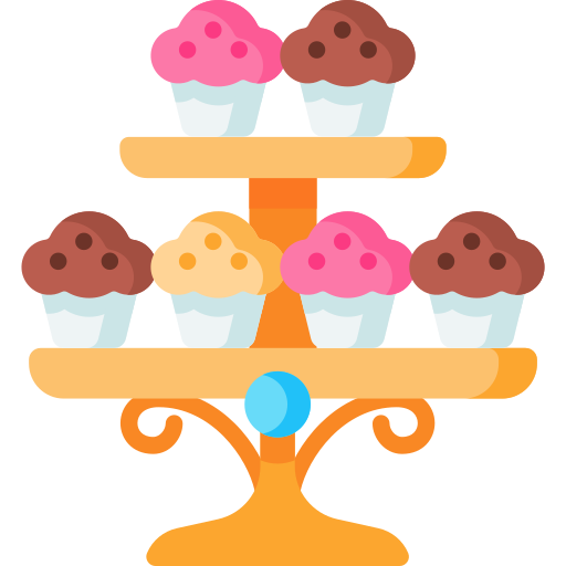 An icon of a cupcake tower. 