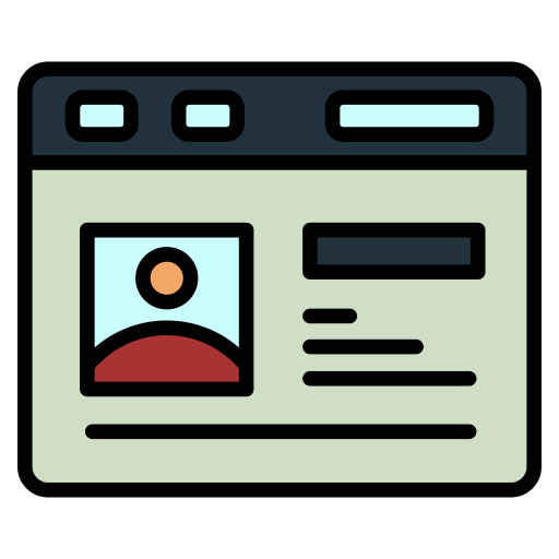 An icon of a browser window with a profile image and text lines inside it.