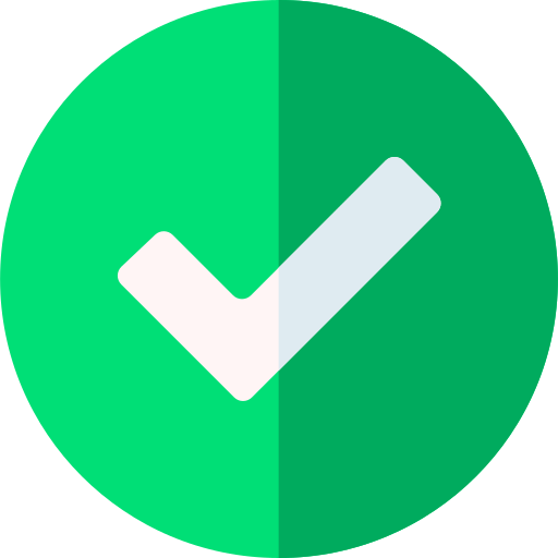 Icon illustrating a white checkmark with a green round background