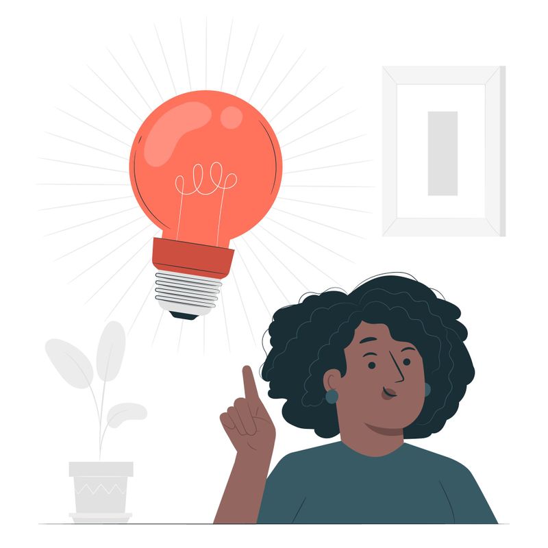An illustration of a person pointing to a lightbulb.