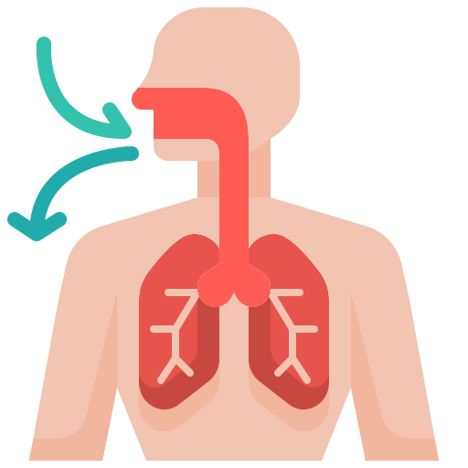 A person meditating or a calm face with airflow lines, symbolizing deep breathing for stress relief.