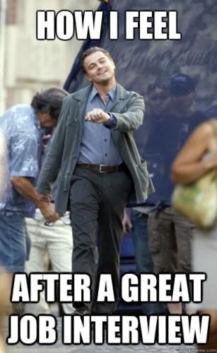 Leo DiCaprio Meme: Looking happy following a job interview