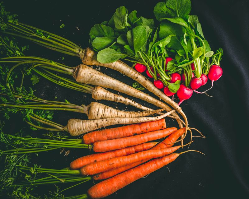 Root vegetables in a group.