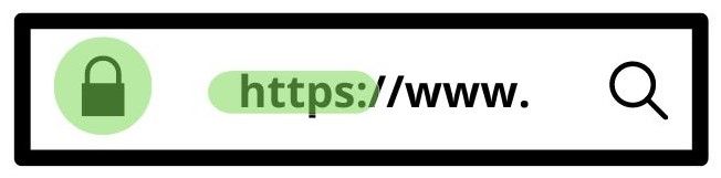 closeup image  of URL bar of a web browser with highlighted padlock icon and https 