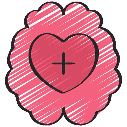 Icon of a brain, with a heart and plus symbol in the middle