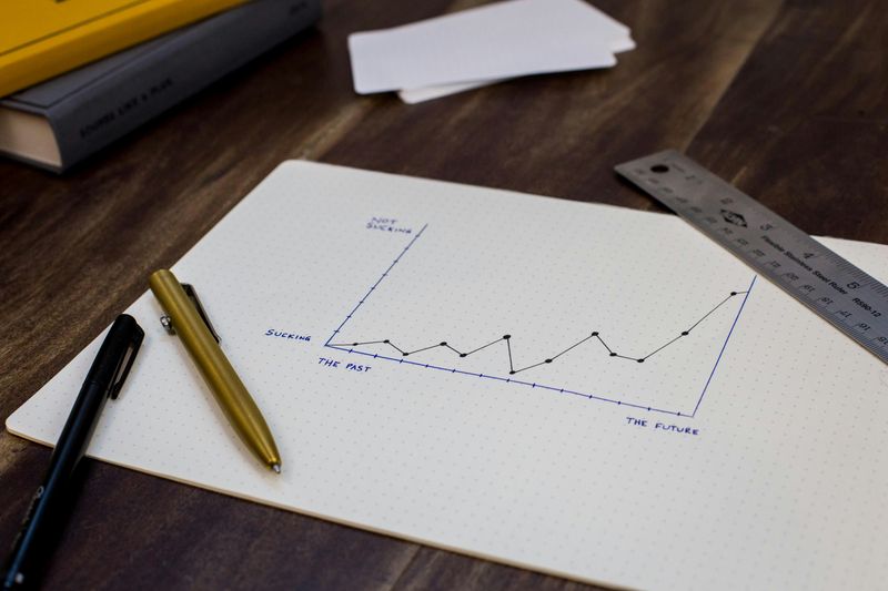 A hand-drawn graph showing steady progress over time on a habit journal page.