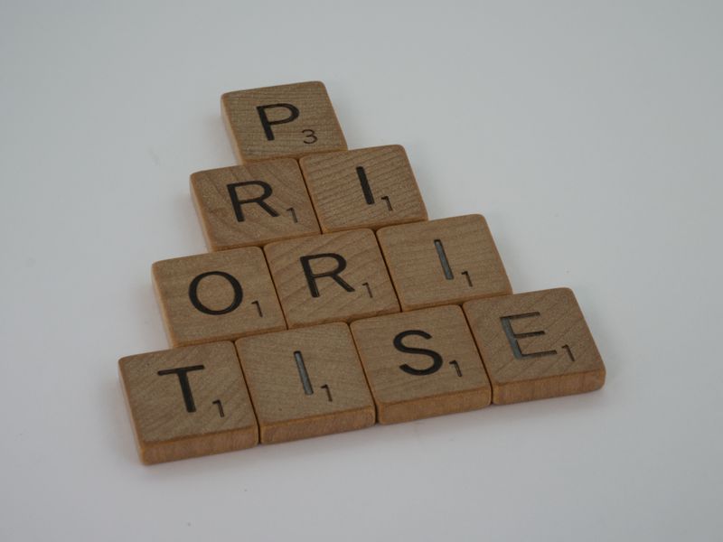 Scrabble tiles that spell out 'Prioritise'.