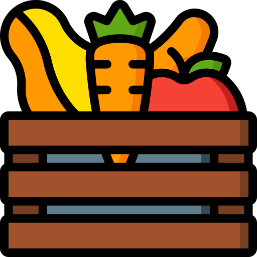 Icon of a crate filled with fruit and vegetables.