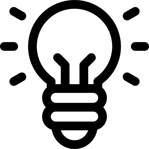 Black and white light bulb with illumination marks around it. 
