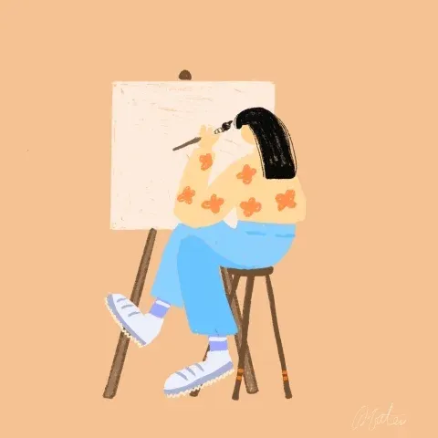 Animation of a woman painting.