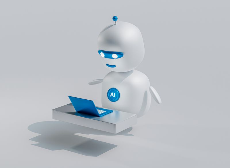 AI bot looking at a laptop