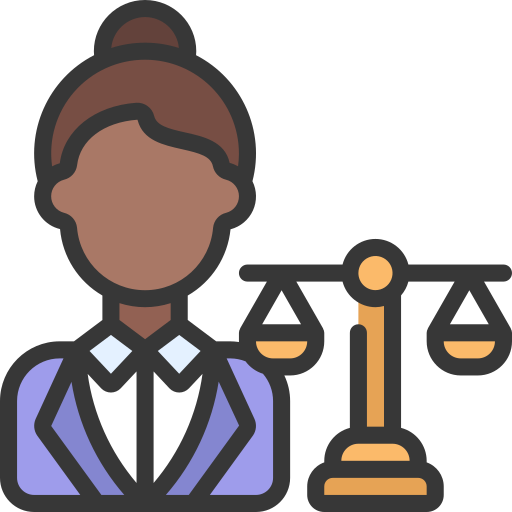 Icon of a lawyer next to the scales of justice