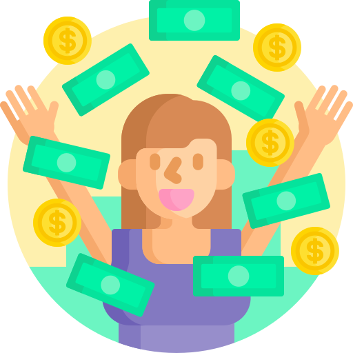 A woman throwing up a bunch of money in the air