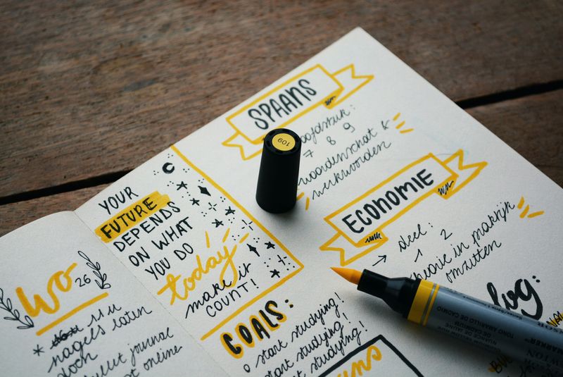 A habit journal page featuring creative lettering using black and yellow markers. 