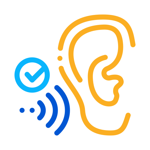 Icon: Ear with a checkmark and sound lines next to it