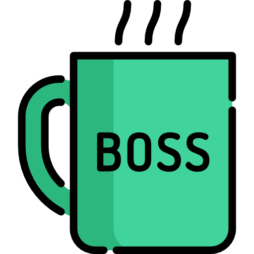 Icon illustration of a mug with the word 'boss' on the front.