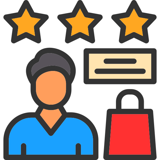 Icon of customer with bag and rated stars