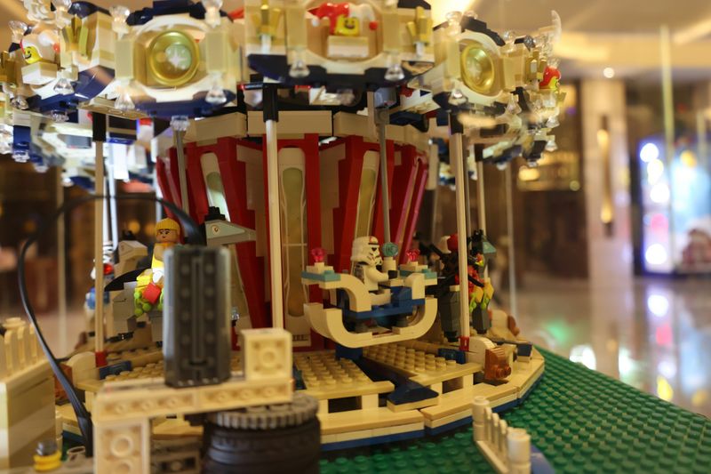 A Lego carousel in a mall.