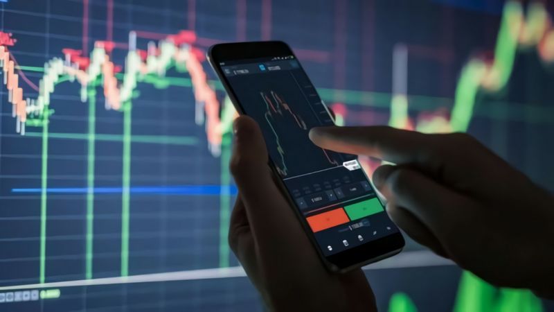 Person looking at an investment chart on their phone