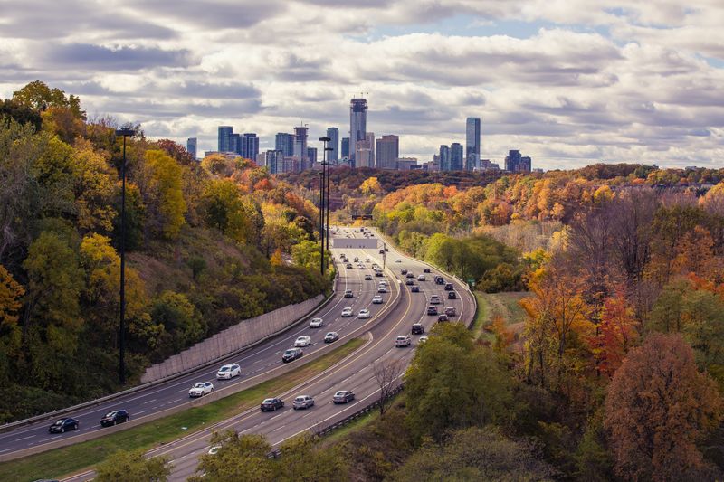 A highway that runs through a ravine in Toronto.