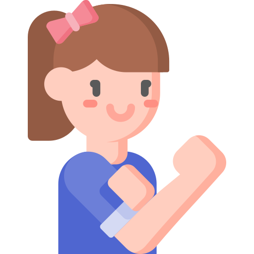 Icon of a girl with a ponytail and hairbow flexing her arm muscle