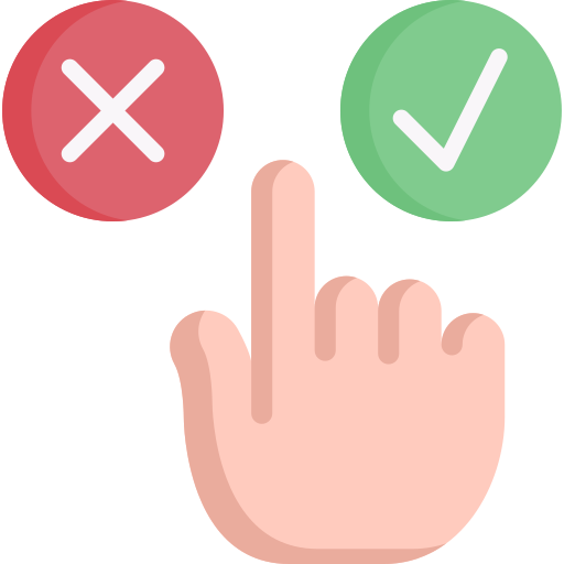 Icon of a hand between an X and a check mark.