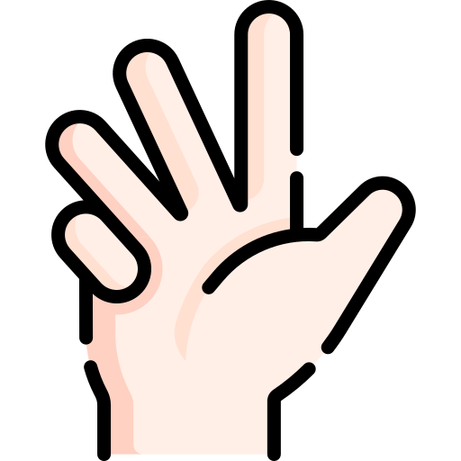 A child's hand, holding up four fingers as if counting to four.