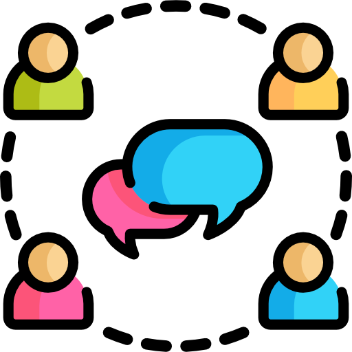 Icon showing 4 individuals in conversation.