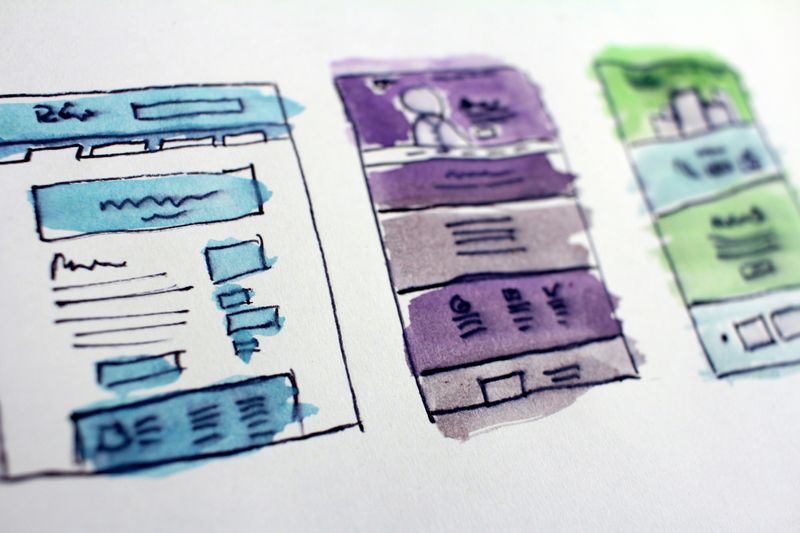 A paper sketch of a website layout design. 