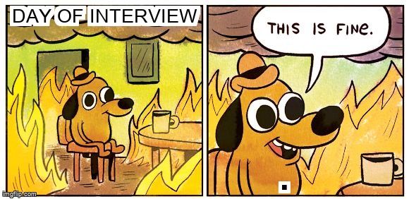 A dog in a burning room on interview day says, 