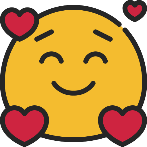Smiling face surrounded by hearts icon