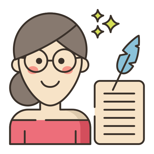 Icon showing image of a girl and pen and paper