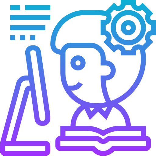 Sitting and reading on a computer icon