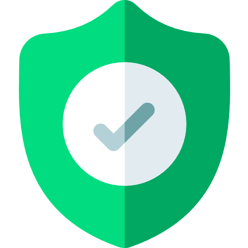 Icon of a two toned green colored shield with a circle in the middle with a checkmark in the center