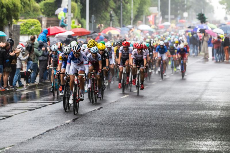 A cycling race through city streets, like the tour de France.
