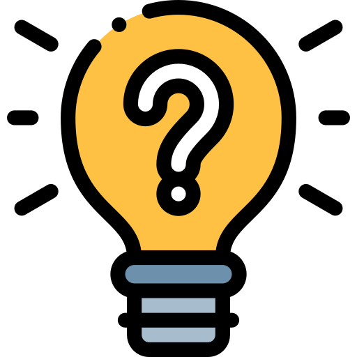 Icon image of a lightbulb with a question mark inside of it. 