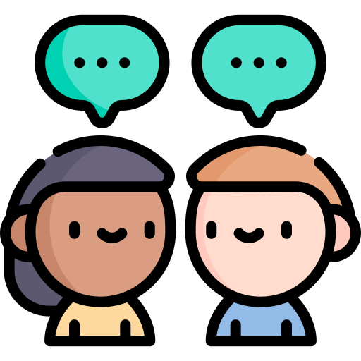 Icon of two people smiling at each oter with speech bubbles above their heads