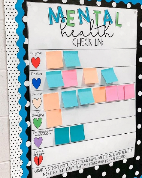 An example of a teacher's mental health check-in station