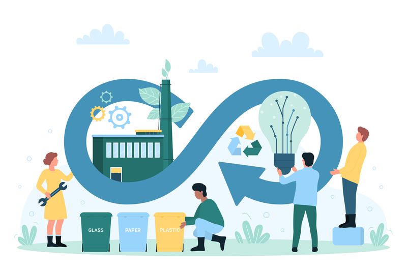 A graphic depicting a circular economy that focuses on the just use of clean technologies.