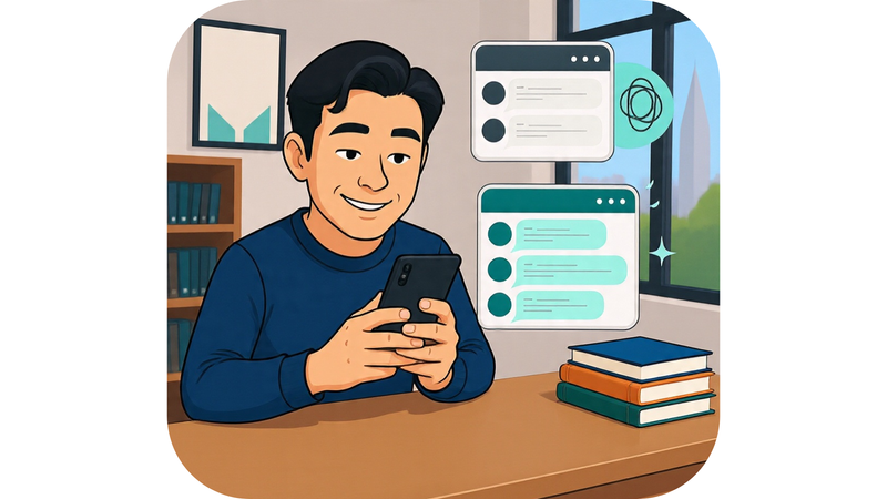 A man giving a dry text conversation a fresh start with a new topic.