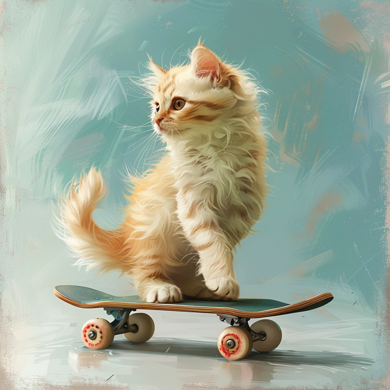 An AI generated image of a cat on a skateboard. 