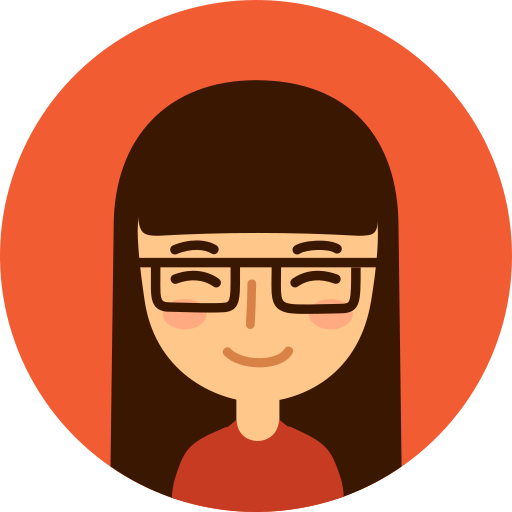 Animated image of June. She has long dark hair with bangs and wears square glasses.