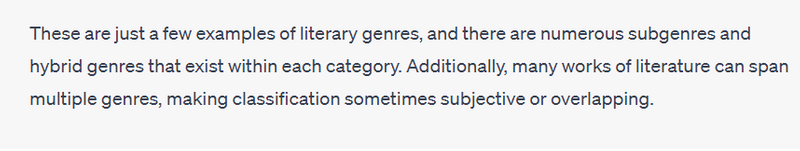 Answer to ChatGPT prompts: What literary genres are there?